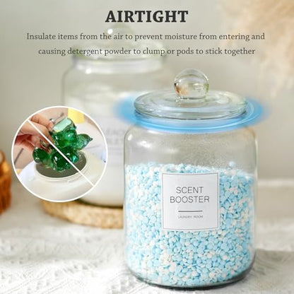 FyndraX Laundry Pods Glass Jars - Half Gallon Airtight Containers with Scoop and Labels for Organization and Storage Laundry Room Detergents Powder, Scent Booster Beads Holder, Set of 2 - color: 2 Pack