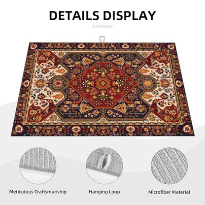 Persian Carpet Design Dish Drying Mat Tribal Texture Boho Persian Rust Carpet Drying Rack Pad Countertop Dishes Ultra Absorbent Microfiber Kitchen Counter Mat 18x24 Inch - color: Brown Red