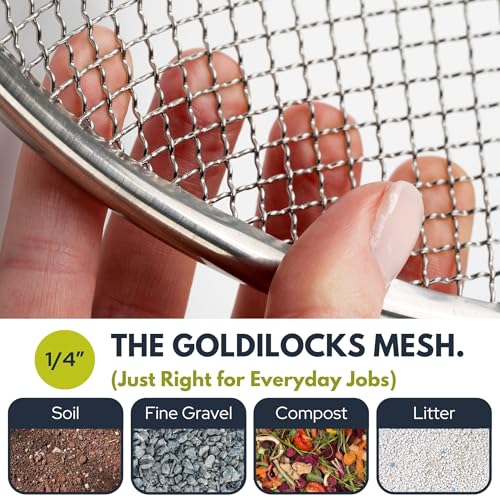 Round Soil Sifter for 5-Gallon Bucket (1/4-inch Mesh), Stainless Steel Garden Sieve with Handles - size: 1/4 inch