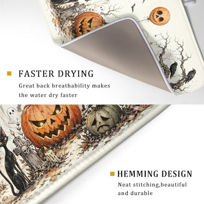 Giwawa Halloween Pumpkin Ghost Dish Drying Mat Black Cat Microfiber Dishes Pad 18x24 Inch Holiday Dish Drainer Rack Mats for Kitchen Counter Sink - color: Pumpkin Ghost, size: 18x24 inch