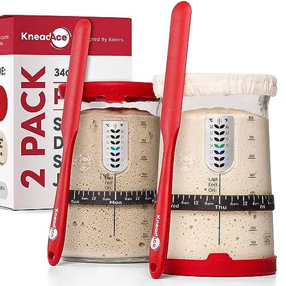 KNEADACE Pro Sourdough Starter Kit - 34oz Large Capacity Glass Fermentation Jar with Lid & Tracker, Sourdough Starter Fermenter for Homemade Sourdough, Bread Dough Prep & Culinary Fermentation, 2 Pack - size: 2 Pack