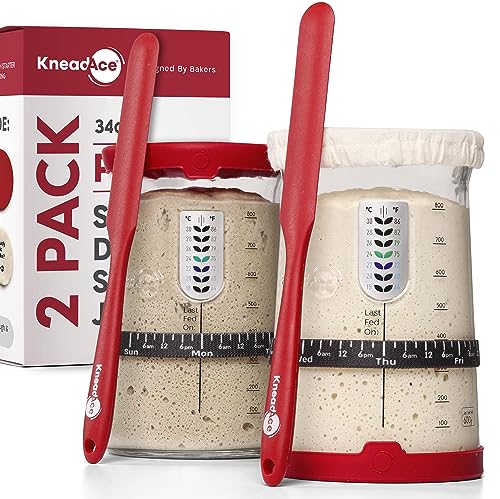 KNEADACE Pro Sourdough Starter Kit - 34oz Large Capacity Glass Fermentation Jar with Lid & Tracker, Sourdough Starter Fermenter for Homemade Sourdough, Bread Dough Prep & Culinary Fermentation, 2 Pack - size: 2 Pack