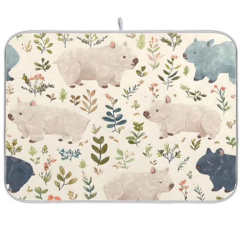 Cute Wombats Patterns Dish Drying Mat for Kitchen Counter Super Absorbent Drying Mat 18x24in Large Dish Drying Matts for Countertop Protector Dishes Pad - color: Cute Wombats Patterns, size: 18" x 24"