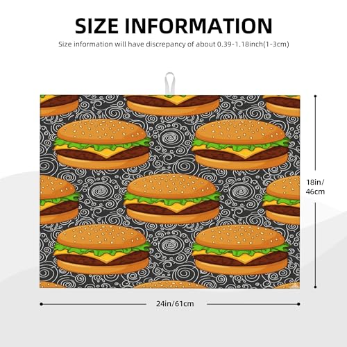 Dish Drying Mat for Kitchen Counter - Cheeseburger Absorbent Heat Resistant Microfiber Dishes Drainer Mat - Kitchen Gadgets Large Coffee Machine Dish Rack Pad 18"X24"