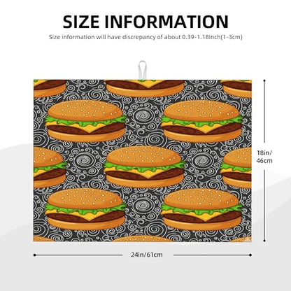 Dish Drying Mat for Kitchen Counter - Cheeseburger Absorbent Heat Resistant Microfiber Dishes Drainer Mat - Kitchen Gadgets Large Coffee Machine Dish Rack Pad 18"X24"