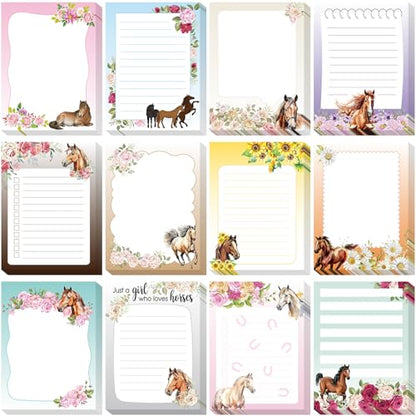 Chiisong 12 Pieces Horse Sticky Notes to Do List Notes Horses Lover Gift for Women, 3x4 Inch Animal Writing Memo Pads Flower 30 Sheet Pads, Animal Self Stick Memo Office Supplies Cute Small Gift - style: Horse Style