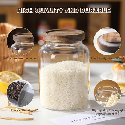 2-Pack Glass Storage Jars with Wooden Lids Single 41 fl oz/1200ml, Glass Canister Set,Airtight Containers for Kitchen Dry Goods, Coffee, Tea, Sugar,Flour ,Candy, Cookie, Pasta - size: Mini