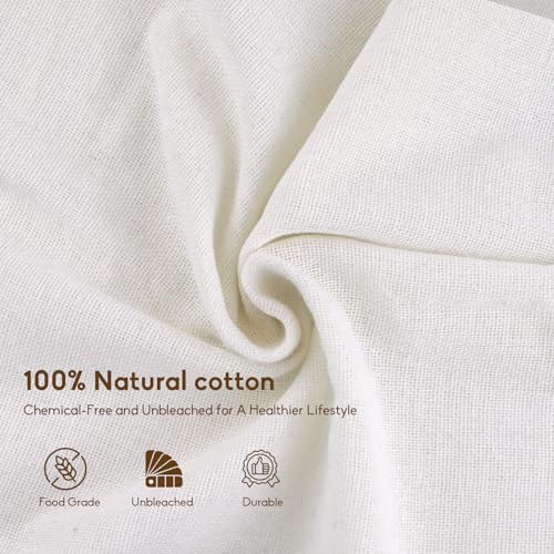 6-Pack Grade 100 Cheese Cloths for Straining, 20x20 Inch Reusable Cotton Muslin Cloth, Hemmed Edges Food Grade Filter for Cooking, Nut Milk, Greek Yogurt and Turkey