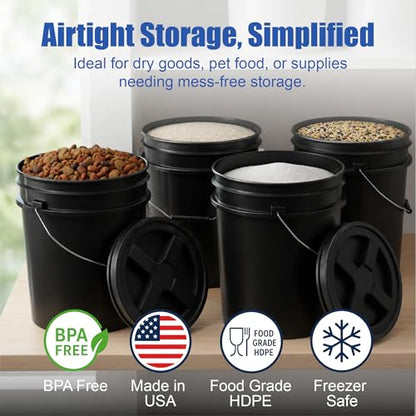 ePackageSupply 5 Gallon Bucket - Food Grade w/Lid BPA-Free, Black/Black, 1 | Airtight Gamma Seal Screw-On Lid, Heavy-Duty 90 Mil HDPE Plastic, Food Safe and Durable Container, Bulk Storage, Made in USA - color: Black/Black, size: 1 Pack