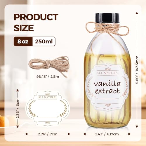 8oz Glass Juice Bottle with Lids, 3 Pack Clear Small Glass Bottles Leakproof Refilllable Sample Dispensing Bottles for Juicing, Homemade Vanilla Extract, Essential Oils, Smoothies, Ginger Shots - color: Clear