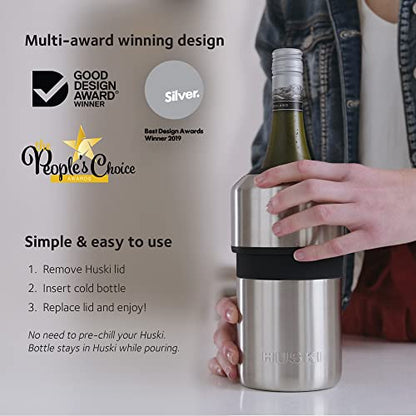 Huski Wine Chiller | Award Winning Iceless Design | Keeps Wine Cold up to 6 Hours | Wine Accessory | Next Generation Ice Bucket | Fits Some Champagne Bottles | Perfect Gift for Wine Lovers (Champagne) - color: Matte Champagne