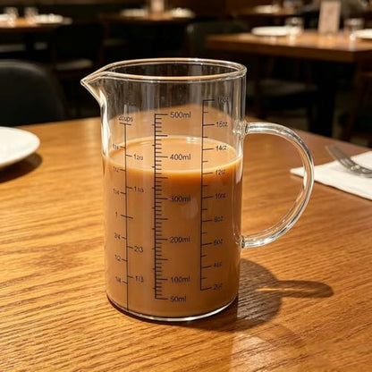 500ML Glass Measuring Cup with Bamboo Lid, High Borosilicate Glass Liquid Measuring Cups with Handle, Easy-Read OZ/Cup/ML Scales & V-Spout for Kitchen, Baking, Coffee, Restaurant