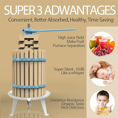 SQUEEZE master Fruit Apple Cider Wine Classic Press- 4.75 Gallon/18L-Solid Wood Basket with Fruit Apple Wine Classic Crusher -7 Litre/1.8Gallon