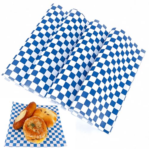 200 Pcs Wax Paper Sheets for Food Deli Wrap Paper Sheets 8.5x8.5"Food Basket Liners Checkered Square Sandwich Wraps for Burgers Bread Restaurant Barbecue Picnic(Blue) - color: Blue