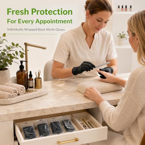 TREEGO Black Individually Wrapped Nitrile Gloves Bundle, Medium, 110 Pairs Total, Disposable 5 Mil Latex Free Powder Free Gloves for Food Prep, BBQ, Cleaning, Catering, Small Business & Everyday Use
