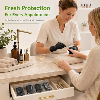 TREEGO Black Individually Wrapped Nitrile Gloves Bundle, Medium, 110 Pairs Total, Disposable 5 Mil Latex Free Powder Free Gloves for Food Prep, BBQ, Cleaning, Catering, Small Business & Everyday Use