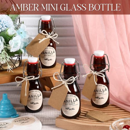 Vesici 8 Sets Swing Top Glass Bottles Set Amber Homemade Vanilla Extract Bottles Vanilla Extract Jars for Christmas DIY Crafts (8 Oz) - size: 8 oz