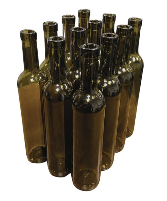 North Mountain Supply 500ml Antique Green Glass Bordelaise 'Torre' Wine Bottle Punt-Bottom BarTop Finish - Case of 12