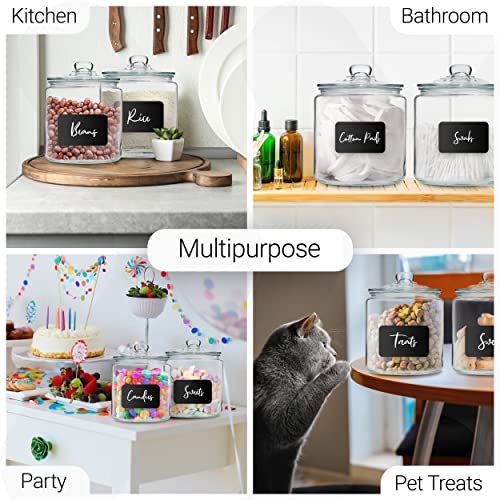 1 Gallon Glass Cookie Jars + Labels & Marker - Set of 2 Canister Sets for Kitchen Counter with Airtight Lids, Sugar Packet Holders Food Storage Containers with Lids Airtight for Pantry, Flour, Sugar.