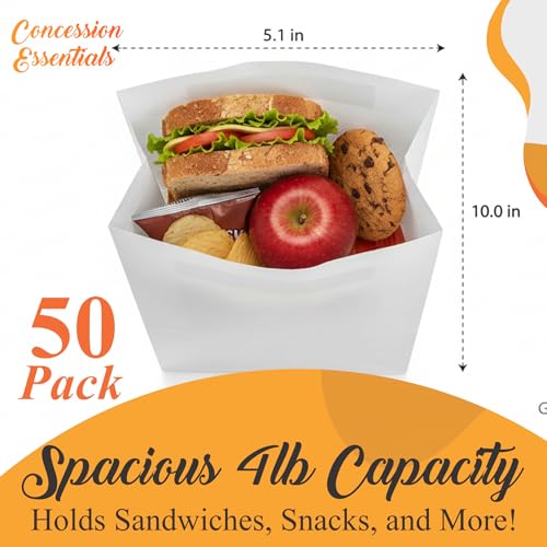 Concession Essentials White Paper Lunch Bags, 4lb Capacity, Holiday Cookie Bags, 50 Count Pack - size: 3.5" x 2.5" x 5.5" (4 lb capacity)