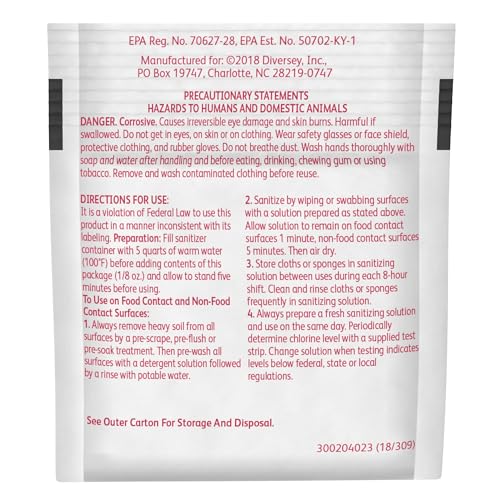 Diversey Sani-Sure Multi-Surface Sanitizer, 100 x 0.125 oz Packets | Food Contact Surfaces, Countertops, Sinks, Tables, Sanitizing Powder Packets - size: 0.13 Ounce (Pack of 100)
