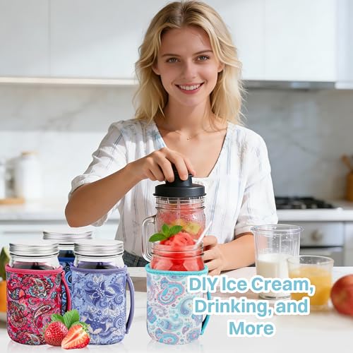 KJQJLY 4 Pcs Mason Jars Sleeves Neoprene 32oz Regular and Wide Mouth Mason Jar Sleeves Holder with Handle (Paisley, 32 OZ) - color: Paisley, size: 32 OZ