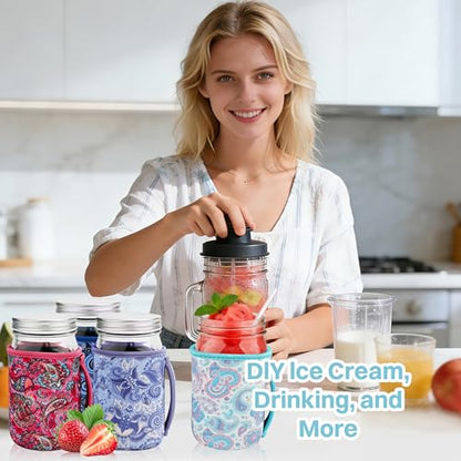 KJQJLY 4 Pcs Mason Jars Sleeves Neoprene 32oz Regular and Wide Mouth Mason Jar Sleeves Holder with Handle (Paisley, 32 OZ) - color: Paisley, size: 32 OZ