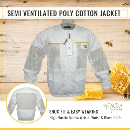 Semi Ventilated Poly Cotton Jacket Extra Cool Beekeeper Costume Kit with 2 Hoods Fencing/Folding & Round Brim Hat (Small) - size: Small