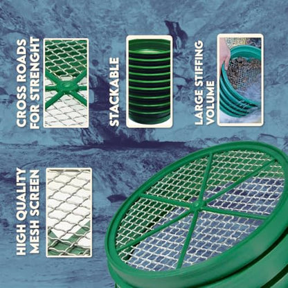 SE 13.25 Inch Wide Stackable Classifier Gold Prospecting Pan - 1/70 Inch Stainless Steel Mesh Sifting Pan, Green - size: 1/70 inch, style: Pans