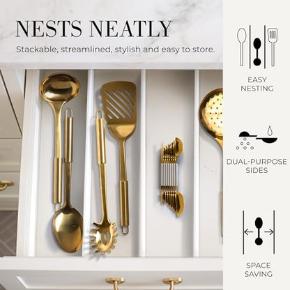 White and Gold Measuring Spoons with Leveler - Featuring 8PC Upgraded Style, Dual-Sided, Stackable, Stainless Magnetic Measuring Spoons Set - Fits in Spice Jars, White and Gold Kitchen Accessories - color: White & Gold
