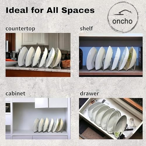 oncho Dish and lid dryig Storage, Stainless Steel, 6 Adjustable compartments for Kitchen cabinets - Expandable, Adjustable and Minimalist Design (14.5x10 cm, Silver) (Home)