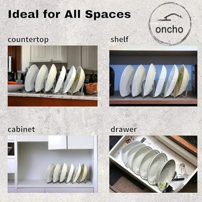 oncho Dish and Lid Drying Storage, Stainless Steel, 6 Adjustable Compartments for Kitchen Cabinets - Expandable, Adjustable and Minimalist Design (14.5x10 cm, Silver)
