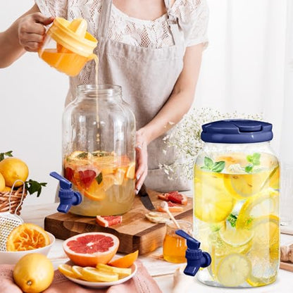 Havawish 2 Pcs 1 Gallon Plastic Beverage Dispenser with Spigot Clear Summer Kitchen Fridge Drink Dispenser for Parties Lemonade Juice Tea Beer Cold Water(Blue,Cylinder) - color: Blue, style: Cylinder