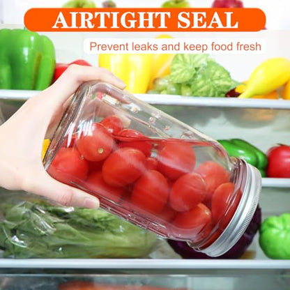 Wide Mouth Mason Jars 32 oz, 12 Pack Clear Glass Mason Jars with Airtight Lids and Bands, Quart Canning Jars for Preserving, Canning, Meal Prep, Pickling - size: 32oz - 12Pack