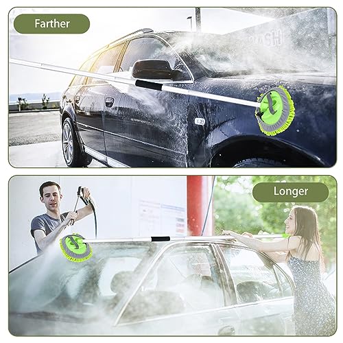 62" Car Wash Brush with Long Handle and Car Wash Brush Microfiber Car Cleaning Brush Kit for Car RV Truck Cleaning 1 Chenille Scratch-Free Replacement Head with Aluminum Alloy Pole (Green) - color: Green