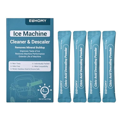 EUHOMY Ice Maker Cleaner & Descaler | 4 Use & Individually Packed | Ice Machine Cleaner with Organic Citric Acid Descaling Powder, Ideal for All Brands - size: 4 Ounce(pack of 1)