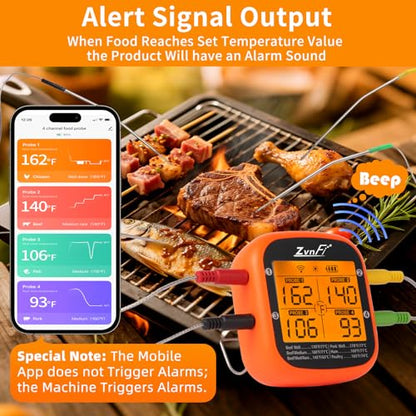 Wireless Digital Meat Thermometer,Instant Read Food Thermometer with LCD Display and 4 Stainless Probes,Advanced Electronic Thermometer Waterproof for BBQ Cooking Kitchen Outside Grill - color: red