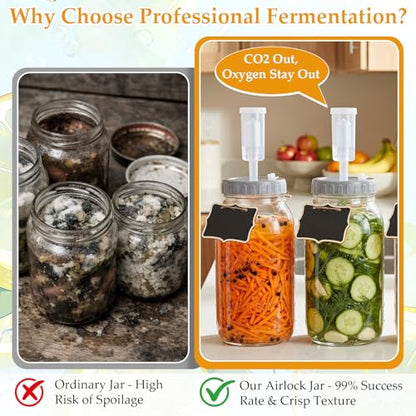 Mifoci 4 Pack Fermentation Jar Kit 64 oz Mason Glass Fermenting Jars with Fermenting Lids Airlock Lids Glass Weights Airlocks Silicone Rings for Easy Making and Storing Pickles Sauerkraut Kimchi