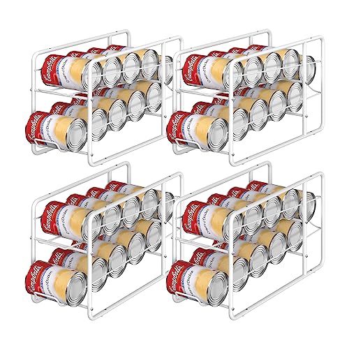 MOOACE 4 Pack Can Dispenser Rack, Stackable Can Storage Organizer Holder for Canned food Kitchen Cabinet Pantry Countertop, White - color: White