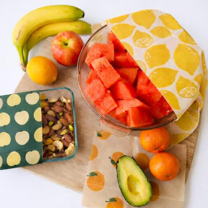 Truebee Reusable Beeswax Food Wraps 7-Pack Summer Orchard – Non Toxic, Plastic Free, Silicone Free, Sustainable, Environmentally Friendly, Organic Cotton Beeswax Wraps (S, M, L) - color: 7 Pack - Summer Orchard