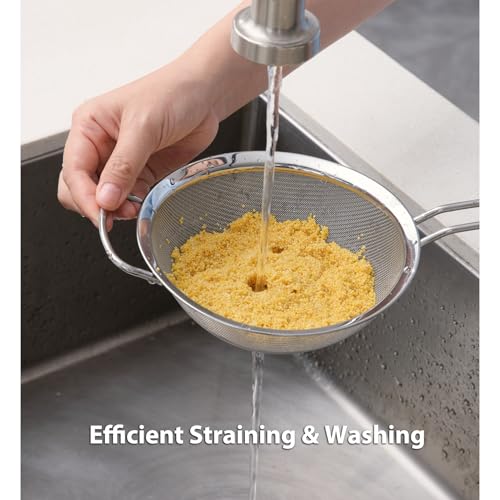 18/8 Stainless Steel Fine Mesh Strainer Skimmer - Heavy-Duty Food-Grade with Heat-Resistant Handle for Frying & Grease Straining, 7.1 inches - size: 18CM