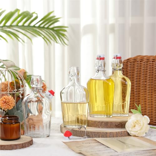 Jinei 12 Pcs Whisky Glass Flask Swing Top Glass Bottles Vanilla Extract Bottles Men Liquor Flask for Homemade Vanilla Extract, Lemoncello, Kombucha, Water Kefirm Apply Christmas Wedding Gifts (8 Oz) - size: 8 Ounces