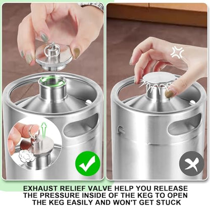 Mini Keg Growler 128oz Stainless Steel Mini Keg Portable Keg Homebrew Growler Pressurized Growler with Exhaust Valve Cap Mini Keg Insulator Sleeve Seal Knob Cover - Silver