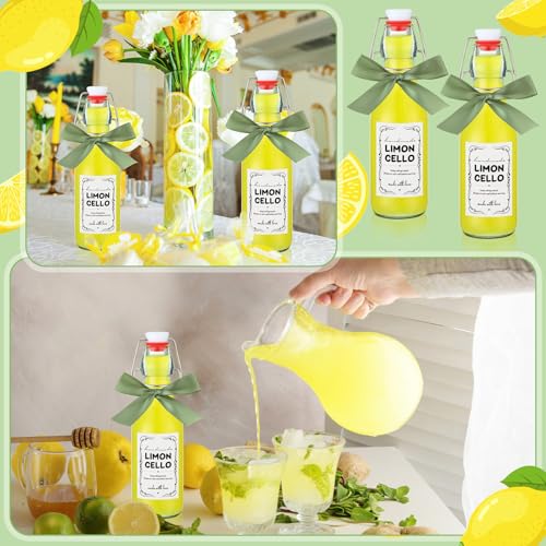 Teenyyou 8 Set 8.5 oz Limoncello Bottle Swing Top Glass Bottles for Limoncello Homemade Flip Top Brewing Bottles Airtight Cap Lids with Stickers and Ribbon for Home Wedding Baby Shower Party Favors
