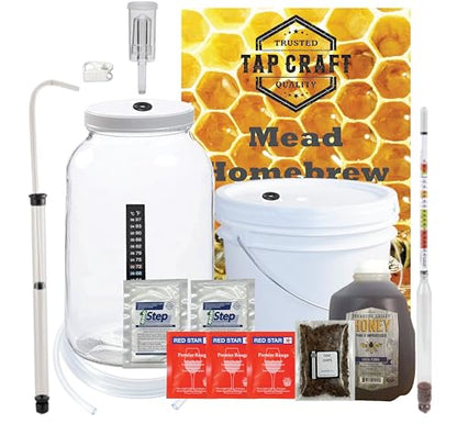 One Gallon Deluxe Mead Making Kit With a Wide Mouth Jug - Reusable Fermentaion Kit - Complete With your First Recipe - Make Honey Wine at Home - Great Gift Ideas