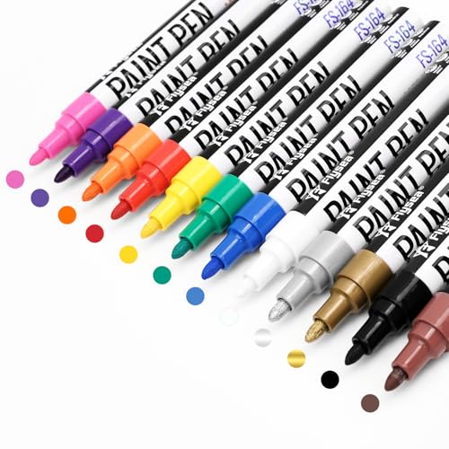 Paint Pens Permanent Markers - 12 Pack Quick Drying Waterproof Oil Based Paint Markers, Medium Tip, Marker Pen for Metal, Rock Painting, Wood, Plastic, Canvas, Mugs, Stone (12 Colors) - color: 12 Colors