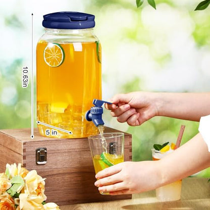Havawish 2 Pcs 1 Gallon Plastic Beverage Dispenser with Spigot Clear Summer Kitchen Fridge Drink Dispenser for Parties Lemonade Juice Tea Beer Cold Water(Blue,Cylinder) - color: Blue, style: Cylinder