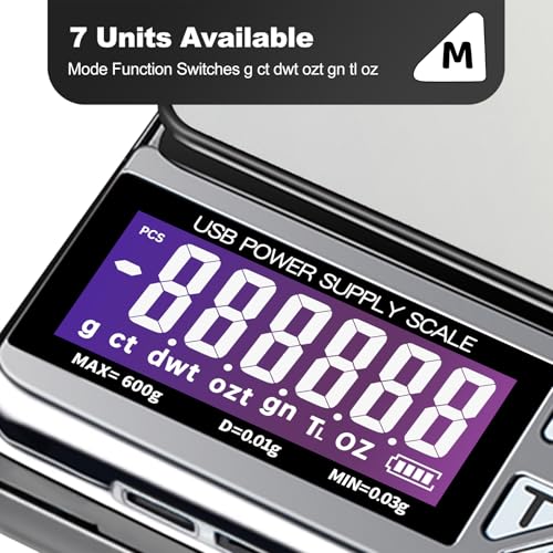 MEIYA Coin Scale, 600g x 0.01g Jewelry Scale with 7 Units & 3 Charging Interfaces, Digital Portable Pocket Gram Scale for Coin Collectors, Jewelers, Gold, Silver Dollar