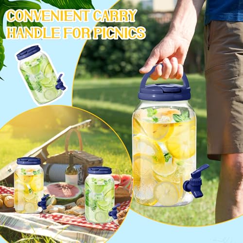 Havawish 2 Pcs 1 Gallon Plastic Beverage Dispenser with Spigot Clear Summer Kitchen Fridge Drink Dispenser for Parties Lemonade Juice Tea Beer Cold Water(Blue,Cylinder) - color: Blue, style: Cylinder