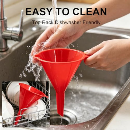 Plastic Kitchen Funnel Set of 3 with Brush – BPA Free Food Grade Funnels for Filling Canning Bottles Oil, Multifunctional for Cooking Lab Automotive, Red - color: Red